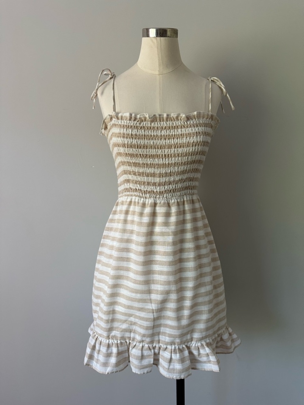 Superdown Cream and White Striped Mini Dress - Picture 2 of 4